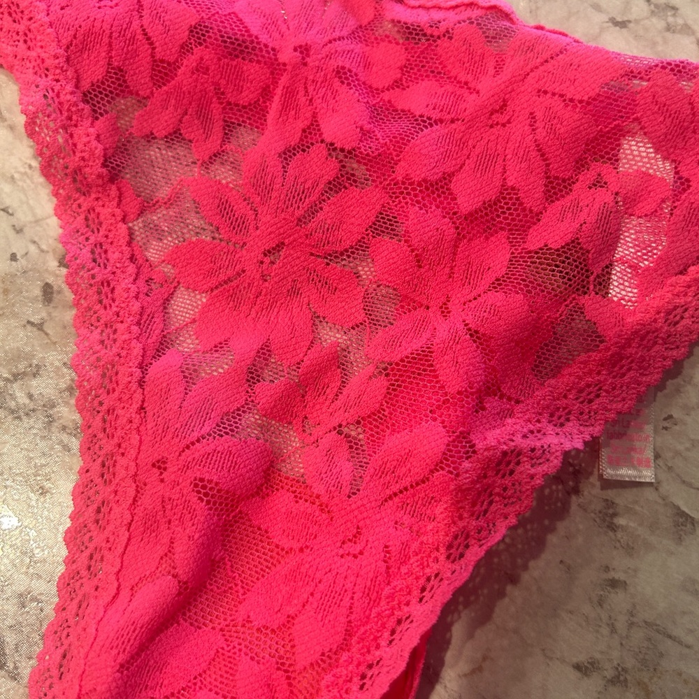VS PINK Double Strap Thong Panty Lace Floral Large NWT Hot Pink - Picture 7 of 7